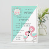 Invitation Flamant rose rose turquoise/vert bébé fille Invita (Debout devant)