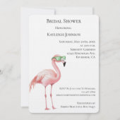 Invitation Flamant rose rose Vert Fête des mariées rayures bl (Devant)