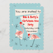 Invitation Flamant rose Santas Bleu à coquillage (Devant / Derrière)