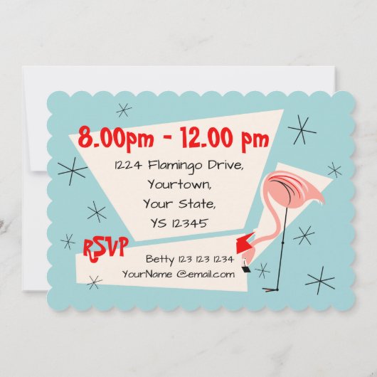 Invitation Flamant rose Santas Bleu pétoncle horizontal (Dos)