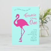 Invitation Flamant rose Silhouettes Tropical 1er Anniversaire (Debout devant)
