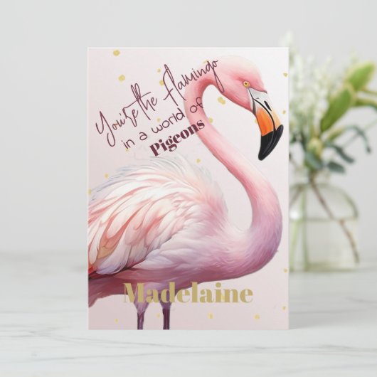 Invitation Flamant rose Thème Pink Gold Anniversaire (Debout devant)