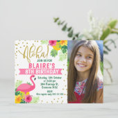 Invitation Flamant rose tropical Aloha Photo Anniversaire Inv (Debout devant)