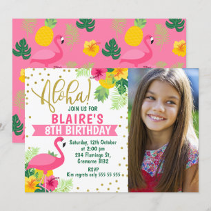 Invitation Flamant rose tropical Aloha Photo Anniversaire Inv