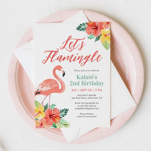 Invitation Flamant rose tropical Anniversaire