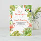 Invitation Flamant rose tropical aquarelle Quinceañera (Debout devant)