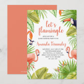 Invitation Flamant rose tropical aquarelle Quinceañera (Devant / Derrière)