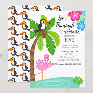 Invitation Flamant rose Tropical Avec Toucan Anniversaire