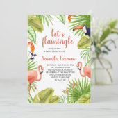 Invitation Flamant rose tropical Baby shower fille aquarelle (Debout devant)