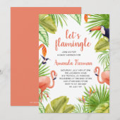 Invitation Flamant rose tropical Baby shower fille aquarelle (Devant / Derrière)