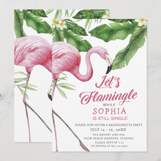 Invitation Flamant rose tropical Bachelorette Party Invitatio (Devant / Derrière)