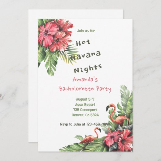 Invitation Flamant rose Tropical Bachelorette Week-end Pary (Devant / Derrière)