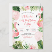 Invitation Flamant rose tropical Bleu rose pâle (Devant)