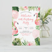 Invitation Flamant rose tropical Bleu rose pâle (Debout devant)