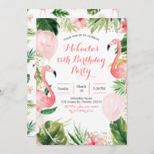 Invitation Flamant rose tropical Bleu rose pâle (Devant / Derrière)