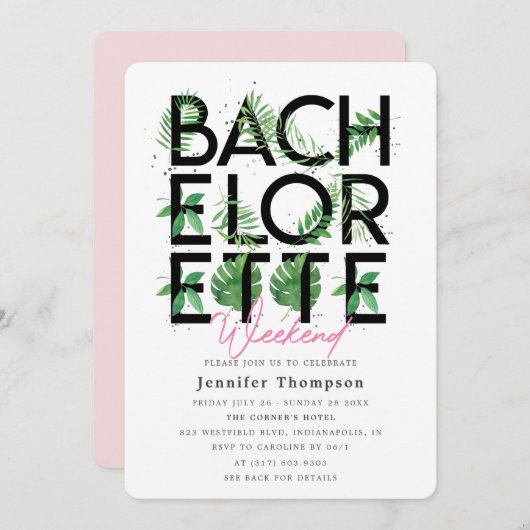 Invitation Flamant rose Tropical Blush Weekend Bachelorette (Devant / Derrière)