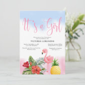 Invitation Flamant rose Tropical C'est une fille Baby shower (Debout devant)