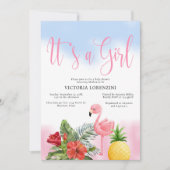 Invitation Flamant rose Tropical C'est une fille Baby shower (Devant)