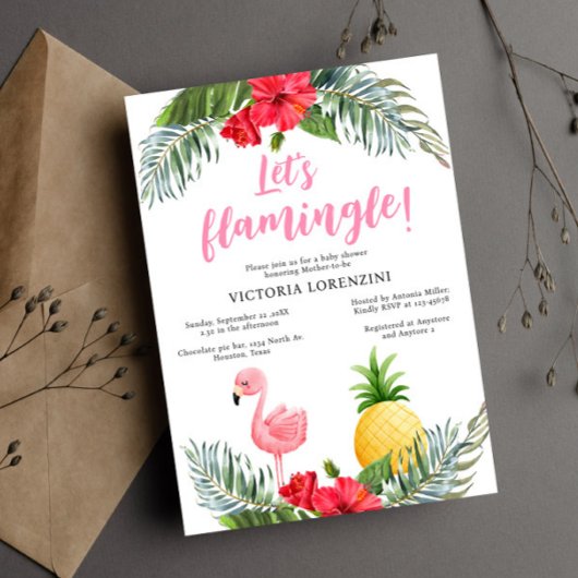 Invitation Flamant rose Tropical C'est une fille Baby shower