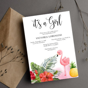 Invitation Flamant rose Tropical C'est une fille Baby shower