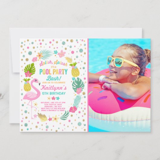 Invitation Flamant rose tropical d'invitation d'anniversaire (Devant)