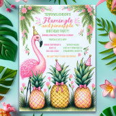 Invitation Flamant rose tropical et ananas fête d'anniversair