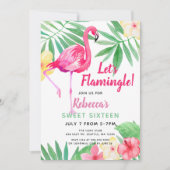 Invitation Flamant rose tropical fête d'anniversaire Invitati (Devant)