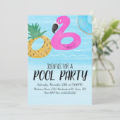 Invitation Flamant rose tropical Fête de l'anneau gonflable A (Debout devant)