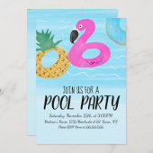 Invitation Flamant rose tropical Fête de l'anneau gonflable A (Devant / Derrière)