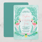 Invitation Flamant rose Tropical Girls - Flamingle fête d'ann (Devant / Derrière)