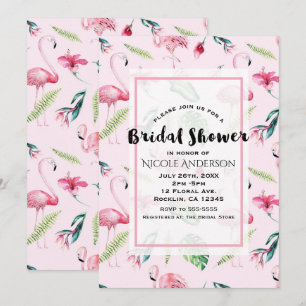 Invitation Flamant Rose Tropical Hibiscus Floral Mariage