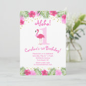Invitation Flamant rose tropical Luau 1er anniversaire fille (Debout devant)