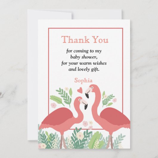 Invitation Flamant rose Tropical merci (Devant)