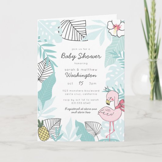 Invitation Flamant rose tropical moderne et Baby shower d'ana (Devant)