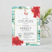 Invitation Flamant rose tropical Palm Couples Douche Invitati (Debout devant)