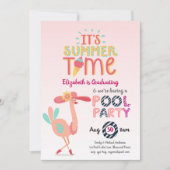 Invitation Flamant rose tropical PISCINE FEMME Bleue Rose (Devant)