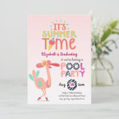 Invitation Flamant rose tropical PISCINE FEMME Bleue Rose (Debout devant)
