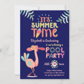 Invitation Flamant rose tropical PISCINE FEMME Bleue Rose (Devant)