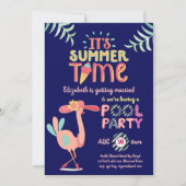 Invitation Flamant rose tropical PISCINE FUN Pink moderne (Devant)