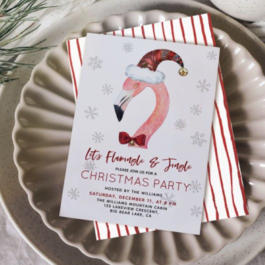 Invitation Flamant rose tropical Plaid Santa Hat Noël