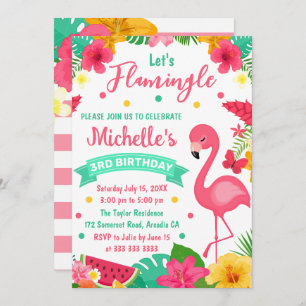 Invitation Flamant rose Tropical pour enfants mignon Annivers