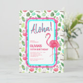 Invitation Flamant rose tropical rose Aloha Anniversaire (Debout devant)
