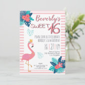 Invitation Flamant rose tropical rose et bleu floral 16e (Debout devant)