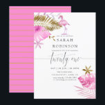 Invitation Flamant rose tropical rose et or 21e fête d'annive<br><div class="desc">Aquarelle feuillage tropical 21e anniversaire invitation à la fête avec typographie manuscrite avec un flamant rose et des feuilles en feuille rose et or conçus pour être rapidement et facilement customisés aux détails de votre événement.</div>