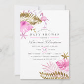 Invitation Flamant rose Tropical rose et or Baby shower fille (Devant)