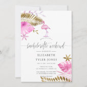 Invitation Flamant rose Tropical Rose et Or Bachelorette Part (Devant)