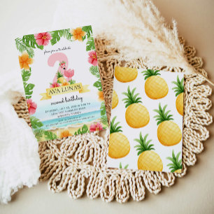 Invitation Flamant Rose Tropical Rose Fille de l'été 2ème