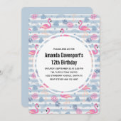 Invitation Flamant rose Whimsical et ananas Motif Anniversair (Devant / Derrière)