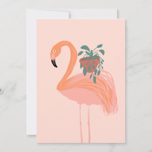 Invitation Flamant tropical avec plante en pot dessinée à la (Devant)