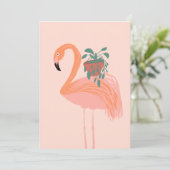 Invitation Flamant tropical avec plante en pot dessinée à la (Debout devant)